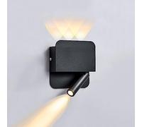 LED Spotlight, Square LED Wall Sconce Black Wall Mount Reading Light Rotating Bedside Reading with On off, 2-Light Up Down Wall Lamp for Bedroom Bed Side Hallway 3000K 3W+3W