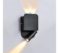 LED Spotlight, Square LED Wall Sconce Black Wall Mount Reading Light Rotating Bedside Reading with On off, 2-Light Up Down Wall Lamp for Bedroom Bed Side Hallway 3000K 3W+3W