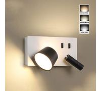 LED Spotlight, White360° Rotatable Bedside Wall Sconce 3 Places Luminous LED Wall Lamp with 2 Switch, Adjustable Reading 7W+3W Aluminum Wall Light Fixture