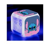 Led Stitch Anime Digital Alarm Clock - Mini Size, 8cm,3 Inch, 7 Colors Change, Temperature, Perfect for Kids Bedroom(14)