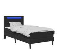 LED Strip Light Bed Frame with USB Multicolour Lights, Faux Leather Upholstered Platform Bed, 90 x 190 cm Single Plywood Mattress Base with Padded Headboard, Easy Clean Black for Small Bedrooms
