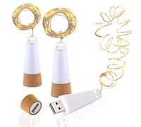 LED Sughero Bottiglia Luci, USB Alimentato Ricaricabile, 1.9 m 20 LED, Rame Filo Stringa Stellato LED Luci per Fai, Casa Cucina, Matrimonio, Halloween, Natale, Partito Decor (Bianco Caldo 3 Pezzi)