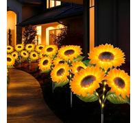 LED Sunflower Garden Lights,Three Heads Solar Power Sunflowers Lamp,Sunny Flowers Auto On/Off Waterproof Decorative Lights For Garden,Patio