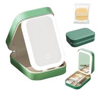 LED Three-Color Adjustable Makeup Mirror, Portable Travel Makeup Bag with Led Mirror, Multifunctional LED Makeup Mirror, Makeup Storage Box Rechargeable LED Light-Filling Mirror (Green)