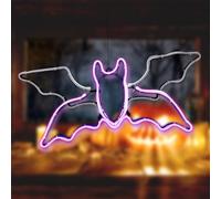 LED Universum - Sagoma per finestra a LED, viola fluo, con effetto battente, per interni ed esterni, 230 V, IP44, 54 x 25 cm, vampiro, bella decorazione spaventosa