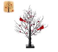 LED Vintage Glowing Tree with Redbirds, 21in Red Bird Tree, Removable Base, Operated by Battery Twinkle Trees Lamp with Lighted Branches for Halloween, Christmas