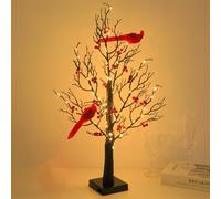 Led Vintage Glowing Trees, Little Red Bird Tree Lights, with Lighted Branches & Berries, Artificial Trees Twig Branches, Halloween Christmas Decor For Home, Mantel, Office, and Party