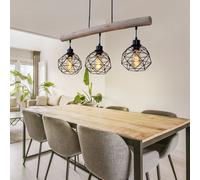 LED Vintage Pendolo Gabbia Nero Appesa Lampada da Soffitto Filamento Legno Trave [EEK: E]