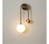 LED Wall Light, Brass Black Gold Wall Sconce Milk Glass Globe Lamp Shade Wall Mounted Light Hardwired White Lighting Fixture for Bedroom Copper/Left