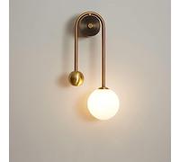 LED Wall Light, Brass Black Gold Wall Sconce Milk Glass Globe Lamp Shade Wall Mounted Light Hardwired White Lighting Fixture for Bedroom Copper/Right