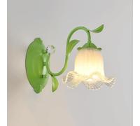 LED Wall Light, Glass Wall Sconce Flower Glass Shade Bathroom Vanity Over Mirror Double Bedside Wall Mount Lamp for Girls Bedroom Living Room/Green/1 Lights