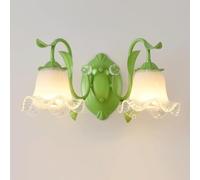LED Wall Light, Glass Wall Sconce Flower Glass Shade Bathroom Vanity Over Mirror Double Bedside Wall Mount Lamp for Girls Bedroom Living Room/Green/2 Lights