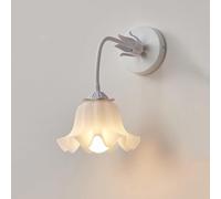 LED Wall Light, Milk Glass Hallway Wall Sconce French Cream White Flower Bedroom Green Floral Wall Mounted Lamp Indoor Lighting for Bedside Living Room/White