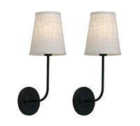LED Wall Light, Single Head Elbow Linen Fabric Funnel Lamp Shade Beside Wall Sconces Lights for Living Room, Bedroom, Hallway (2 Packs) (Black)