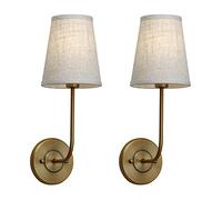 LED Wall Light, Single Head Elbow Linen Fabric Funnel Lamp Shade Beside Wall Sconces Lights for Living Room, Bedroom, Hallway (2 Packs) (Antique)