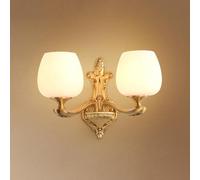 LED Wall Light, Vintage Brass Double Wall Sconce with White Milk Glass Shade Antique Gold Vintage Bedside Wall Mounted Lamp for Bedroom Hallwa