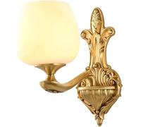 LED Wall Light, Vintage Brass Double Wall Sconce with White Milk Glass Shade Antique Gold Vintage Bedside Wall Mounted Lamp for Bedroom Hallwa