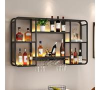 LED Wall Mounted Wine Rack Large Capacity Wine Display Shelf with Storage Holder for Living Room Bar or Restaurant Stylish Black Wine (100 x 20 x 70 cm)