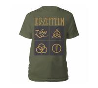 LED ZEPPELIN - GOLD SYMBOLS & BLACK SQUARES GREEN T-Shirt Small