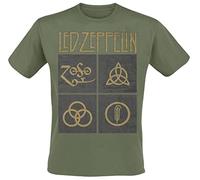 Led Zeppelin - T-Shirt # M Unisex Green # Gold Symbols in Black Square