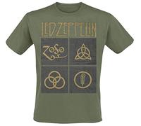Led Zeppelin Ledzeppelin_Gold Symbols Square_Men_Green_TS: M T-Shirt, Nero (Black Black), Medium Uomo
