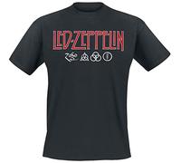 Led Zeppelin Logo & Symbols Uomo T-Shirt Nero XXL 100% Cotone Regular
