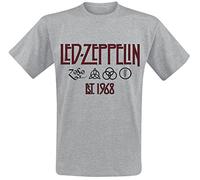 Led Zeppelin Symbols EST. 1968 Uomo T-Shirt Grigio Sport 90% Cotone, 10% Poliestere Regular