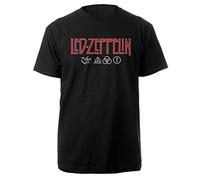 Led Zeppelin Logo & Symbols Uomo T-Shirt Nero L 100% Cotone Regular