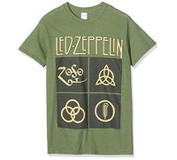 Led Zeppelin - T-Shirt # S Unisex Green # Gold Symbols in Black Square