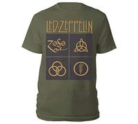 Led Zeppelin - T-Shirt # Xl Unisex Green # Gold Symbols in Black Square