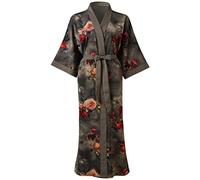 Ledamon Donna Plus Size Kimono Robe Lungo per le Donne - Borsa Floreale Accappatoio Camicia da Notte, nero/grigio, Taglia unica