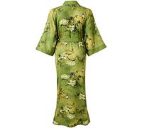 Ledamon Donna Plus Size Kimono Robe Lungo per le Donne - Borsa Floreale Accappatoio Camicia da Notte, Verde/Giallo, Taglia unica