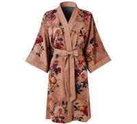 Ledamon Kimono corto da donna - Accappatoio da notte con tasca floreale, Champagne, Taglia unica