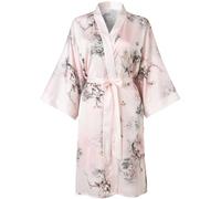 Ledamon Kimono da donna, abito corto da donna, con taschino, floreale, da notte, Rosa chiaro., Taglia unica