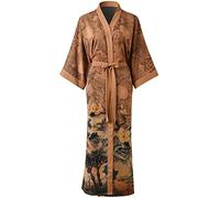 Ledamon Kimono lungo Robe - Accappatoio classico floreale camicia da notte, Champagne, taglia unica