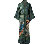 Ledamon Kimono lungo Robe - Accappatoio classico floreale camicia da notte, Verde erba, taglia unica