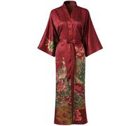 Ledamon Kimono lungo Robe - Accappatoio classico floreale camicia da notte, Vino Rosso-b, taglia unica