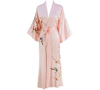 Ledamon Vestaglia lunga da donna, stile kimono in seta 100% colori e stampe classiche, Rosa, Taglia unica