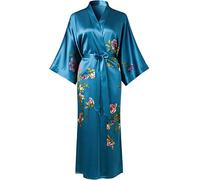 Ledamon Vestaglia lunga Kimono 100% seta da donna - Colori e stampe classiche, Blu scuro, taglia unica