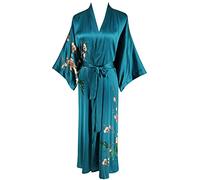 Ledamon Vestaglia lunga Kimono 100% seta da donna - Colori e stampe classiche, Verde scuro-a, taglia unica