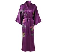 Ledamon Vestaglia lunga Kimono 100% seta da donna - Colori e stampe classiche, Viola, taglia unica