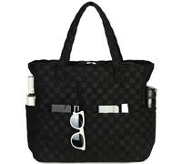 LEDAOU Grande borsa da spiaggia con cerniera da donna, impermeabile, borsa a tracolla, borsa shopper con chiusura lampo, borsa da viaggio per piscina fitness, Spugna nera a quadri, Utility