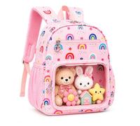 LEDAOU Zaino per bambini e bambine, zaino per asilo con cintura toracica, zaino per bambini da 2 a 4 anni, arcobaleno, rosa, Für 2-4 Jahre (12″ hoch, kein Platz für A4-Ordner), Casual