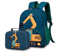LEDAOU Zaino per la scuola per bambini, per la scuola, per ragazzi e ragazze, con borsa per il pranzo, per la scuola elementare, Carrello da costruzione blu, M