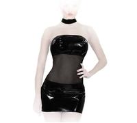 Ledapol - Elegante senza Spalline Lacca Mini Vestito Con Collana Nero