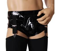 Ledapol - Pantaloni Lucidi Neri In Vernice Per Uomo Con Bretelle