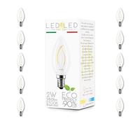 LEDbyLED Lampadina Oliva 2W Pari a 20W, E14, Vetro Trasparente, 2700K Luce Calda, Filamento Curvo, 260 Lumen, Pack 10 Pezzi