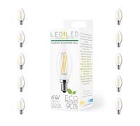 LEDbyLED Lampadina Oliva 6W Pari a 60W, E14, Vetro Trasparente, 2700K Luce Calda, filamento LED dritto, 780 Lumen, Pack 10 Pezzi