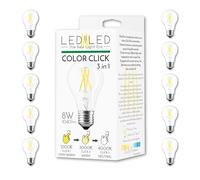 LEDbyLED Lampadina Smart Goccia Color Click 8W, E27, Vetro Trasparente, Colore Variabile 2100-4000-6000K, filamento LED dritto, 960 Lumen, Pack 10 Pezzi