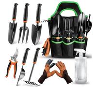 LEDERA Attrezzi manuali da giardino per giardinaggio, 10 pezzi: set di attrezzi da giardino, attrezzi da giardinaggio resistenti, regalo per donne, guanti da giardinaggio, rastrello, cesoie, erbacce
